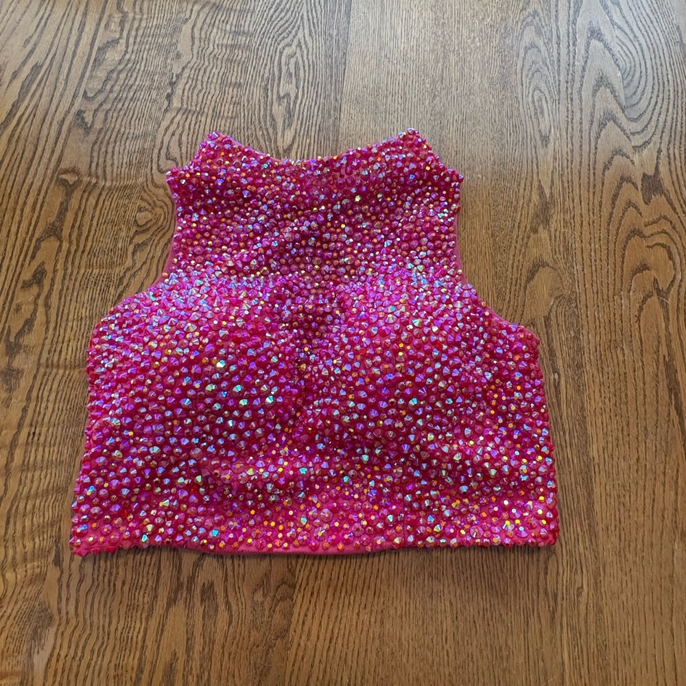 Angela and Alison Jeweled Pink Rhinestone Crop Top Prom Formal or Dress Up 12